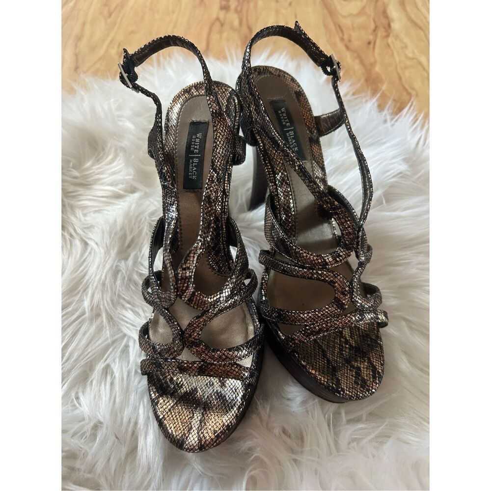 WHBM Karley Copper Metallic Strappy Platform Heels SZ 7.5